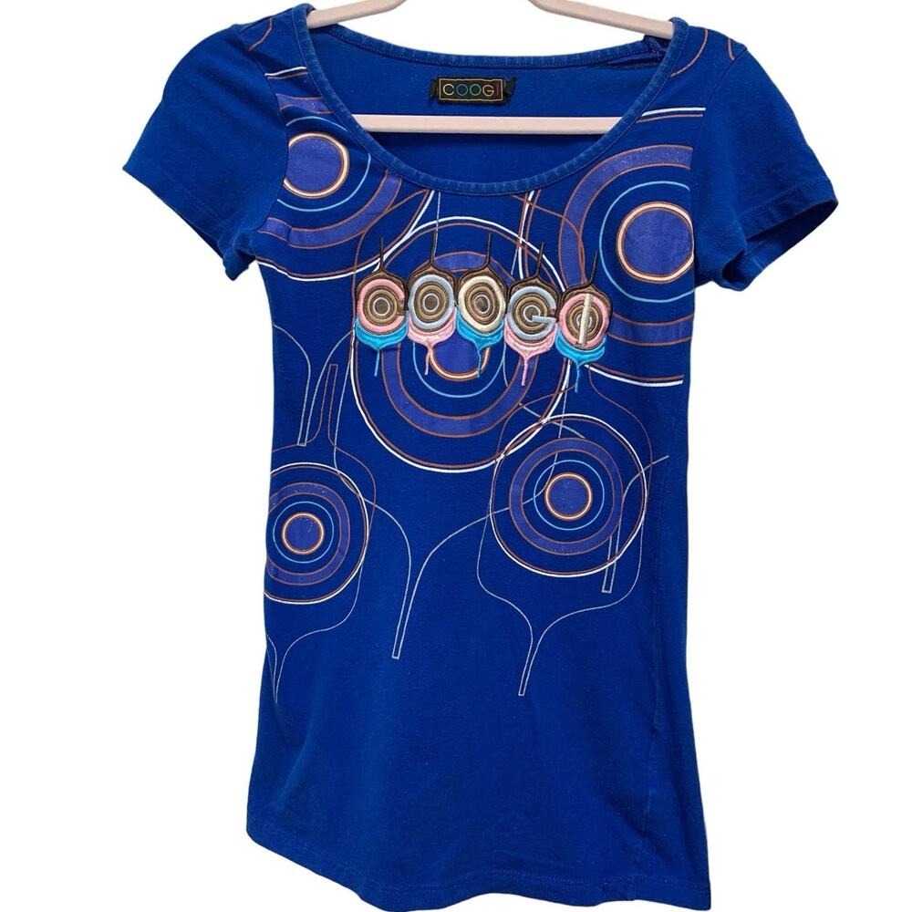 COOGI Women's Y2K Short Sleeve Abstract Bubble Logo Shirt Multicolor Size Small